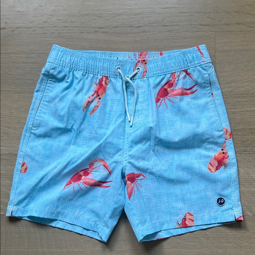 johnnie-O Blue and Red Swim Trunks Flamingo Print